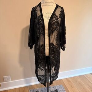 Women's Black Lace Long Kimono Size XXL
